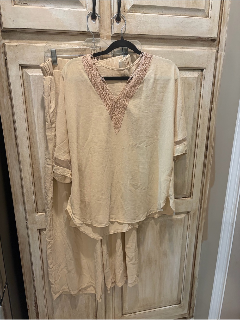 Cream Two-Piece Lightweight Top and Pants Set